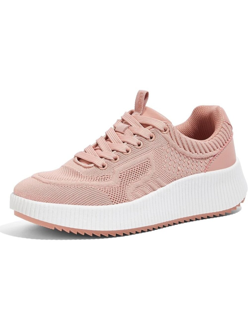 Women's Nude Woven Woven Platform Lace Up Anti Slip Durable Chunky Sneakers